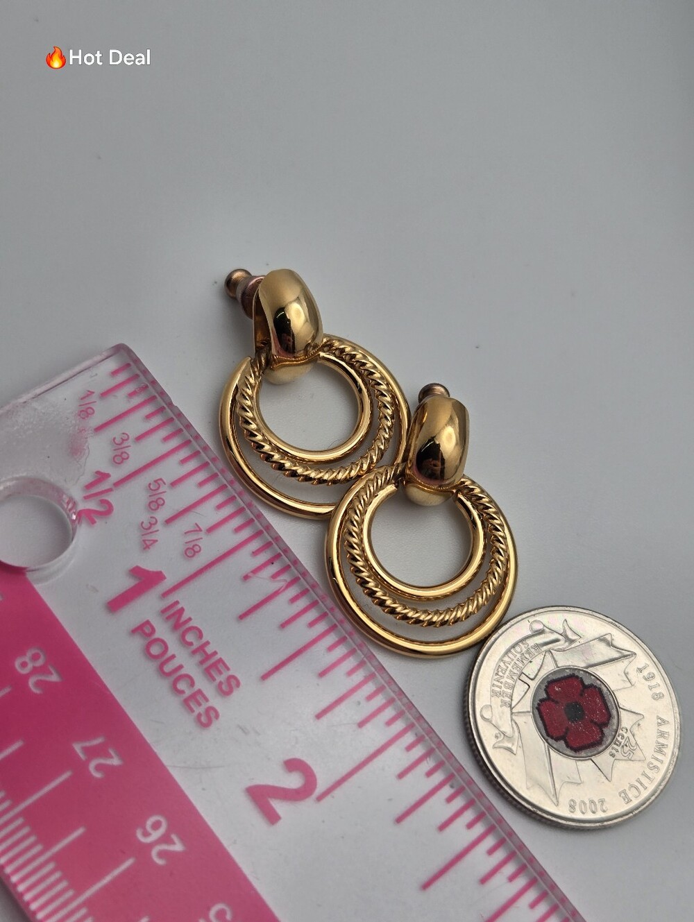 Door Knocker Post Earrings Rope Twist 1 1/8" NWT Vintage Style Gold Tone - Picture 10 of 10
